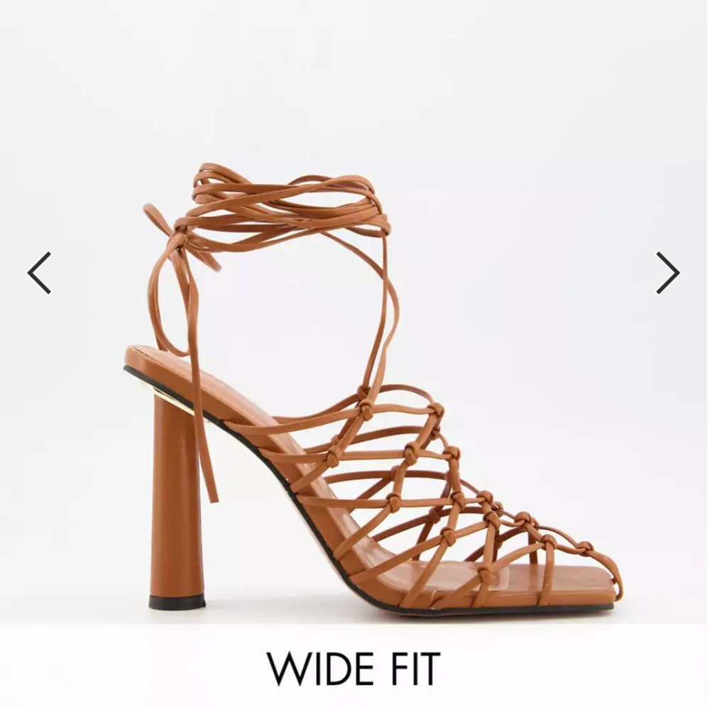 ASOS DESIGN Wide Fit Pearl caged tie leg high shoes in tan